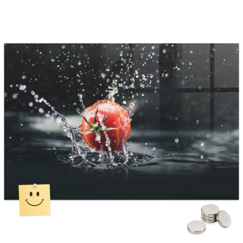 Mural de pared de cristal templado 60x40 Tomate con acabado pulido y placa de acero integrada