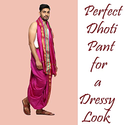 Image of Rameshwaram Fabrics Readymade Dhoti for Men, Velcro Style Stitched Mens Silk Dhoti Pant with Stole Set