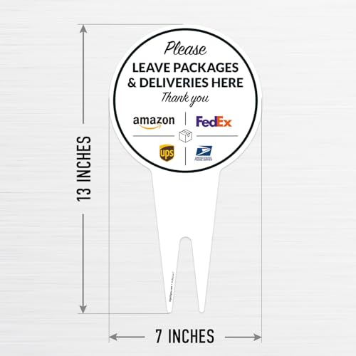 Image of Package Delivery Sign, Delivery Instructions Package and Deliveries Here Sign, 7x13 Inches Round Shape, Aluminum Composite Made in USA by Sigo Signs