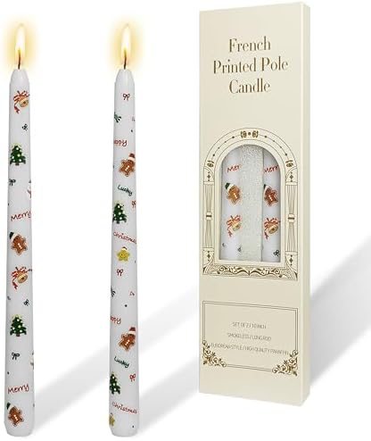 Christmas Taper Candles with Gingerbread Man & Christmas Tree Pat...