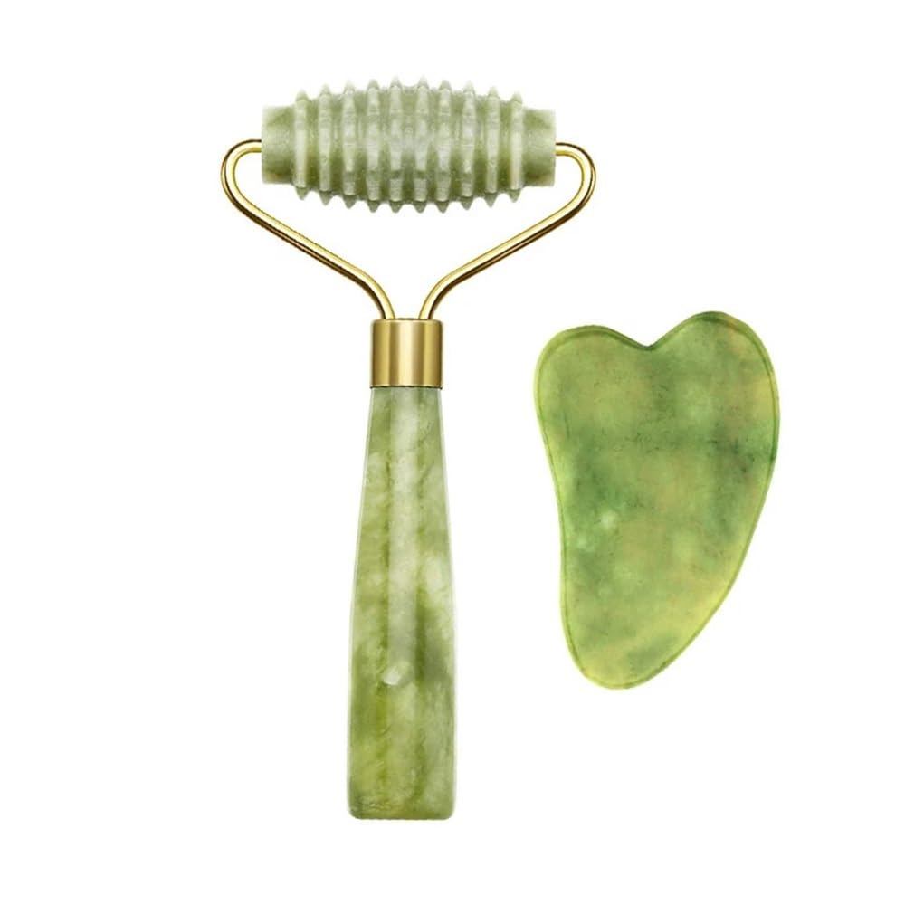 2PC Jade Stein Gua Sha Facelift Roller Gouache Schaber Guasha Massage Werkzeuge Gesichts Körper Anti Falten Schönheit Massager(2pcs 01)