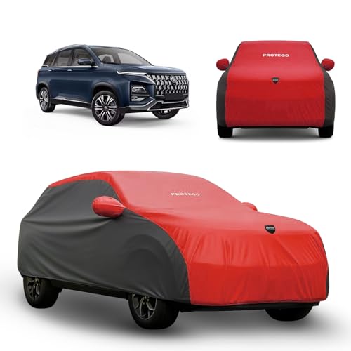 Image of PROTEGO Prime Series India's 1st Anti-Tear Car Cover for MG Hector Plus | Heavy Duty, Custom Fit, All Weather Protection | 100% Waterproof, Windproof & Hail Resistant | 2 Year Warranty | Red + Black
