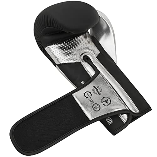 Fistrage Boxing Gloves Metallic Leather Mma Training Muay Thai Kick Boxing Sparring Heavy Bag Workout Glove Mitts For Men & Women (Silver-Black, 12 Oz) #TOP2