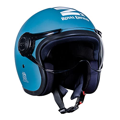 Image of Royal Enfield ISI Certified Open Face MLG Helmet with Clear Visor(Matt Squadron Blue-Size: XL)