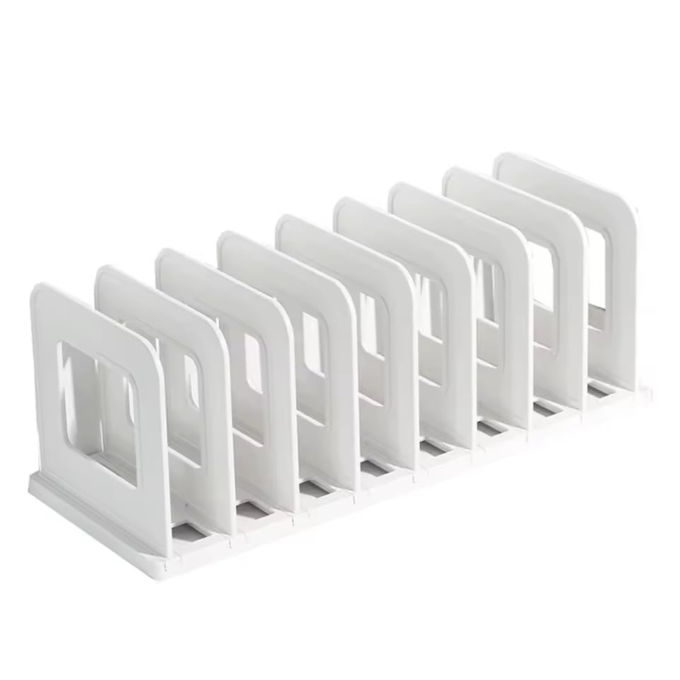 Image of ZURATO Foldable File Organizer Rack | Sorter Office Desk Accessories | Durable & Sturdy | Easy Assembly | Book Holder Magazine Stand | for Office, Home (White, 8 Compartment)