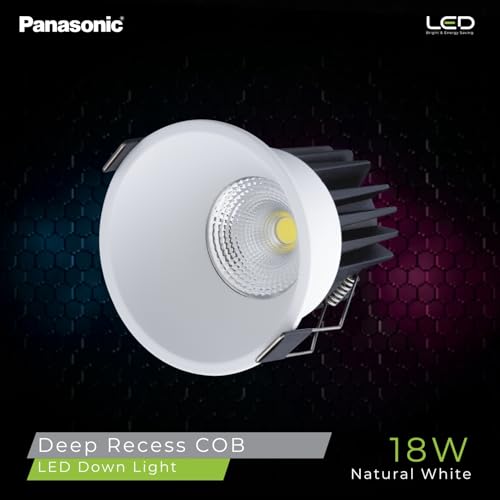 Image of Panasonic 18 Watt Deep Recessed COB False Ceiling Light, Recessed Downlight for Home, Shop, Museum, Restaurant with 85mm Cutout, White Reflector, Natural White Light (PDLM42184)
