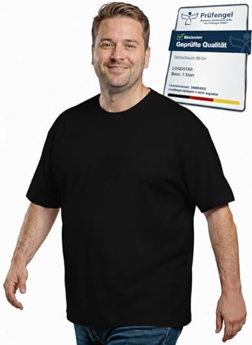 Logostar Herren Übergrößen Basic T-Shirt | große Größen 100% Baumwolle | Weiches Plus Size Shirt | Black, 15XL