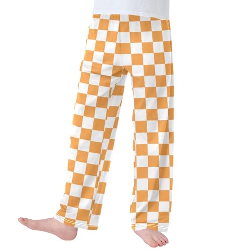 Pigsaly Boys pajama bottoms Boys' Pants Orange White Squares Plaid Long Bottoms Checkered Lattice Jogger Pants Trousers L2