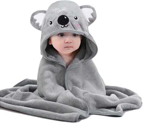 Baby Towels with Hood Ultra Soft Hooded Baby Towels Newborn Essentials, Baby Bath Towel for Boy and Girl, 80.00 x 80.00 cm (Gray Koala)