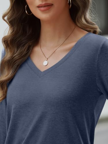 Automet Womens 3/4 Length Sleeve Tops V Neck Shirts Casual Basic Trendy Tee Business Work Blouses Tunic Top Fall Fashion Clothes Outfits 2024 Darkblue Large thumb #4