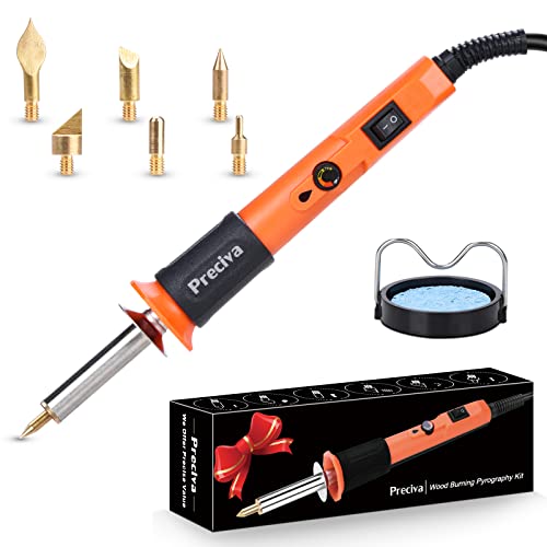Preciva Wood Burning Kit, Wood Pyrography Pen, Multifunctional Wood Encarving Kit with Soldering Iron, Carving Burning Tools On Wood/Leather, Wood Burning Tools with 6 Nibs