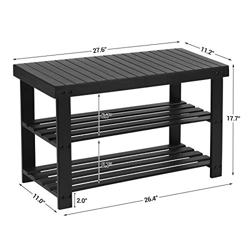 SONGMICS Sturdy Shoe Rack Bench,3-Tier Bamboo Shoe Organizer,Storage Shelf Holds Up to 264 Lbs,ideal for Entryway Bathroom Living Corridor