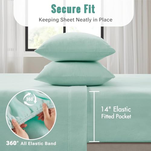 Image of True North by Sleep Philosophy Fleece Sheet Set Twin XL, Solid Color, Warm & Plush Sheets Soft Fleece Bedding Set, Twin XL Size Sheets, Fitted Pocket Fits Up to 16 inch Mattress, Twin XL Aqua 3 Piece