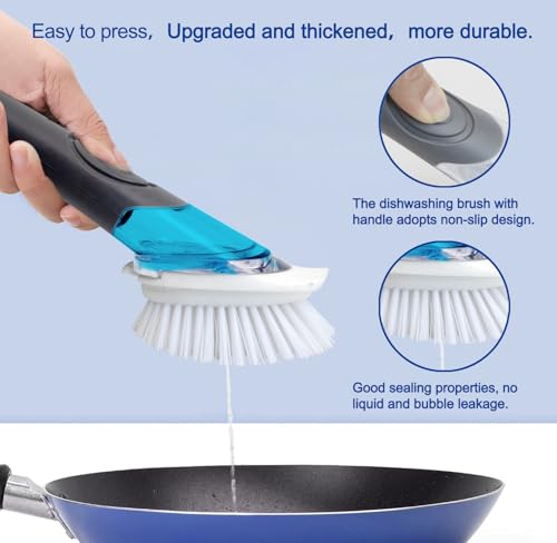 Image of CELOX Dish Brush with Soap Dispenser for Cleaning Pots, Dishes, Bowls, Gray