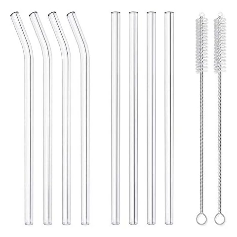 8 Pack Reusable Glass Drinking Straws Cover