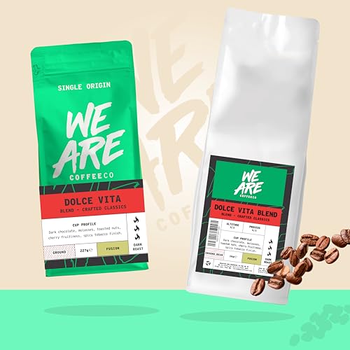 We Are Coffee Co - Dolce Vita Blend - Single Origin Blend Ground Coffee For Cafetiere 1kg | Dark Roast | 100% Arabica | Freshly Roasted in the UK