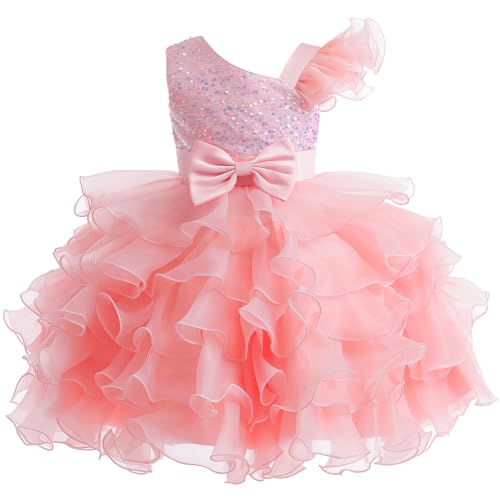 Lamgool Girls Formal Dress Toddler Pageant Rainbow Princess Ruffle Flower Elegant Tutu Sequin Ball Gown for Baby Girls Spring