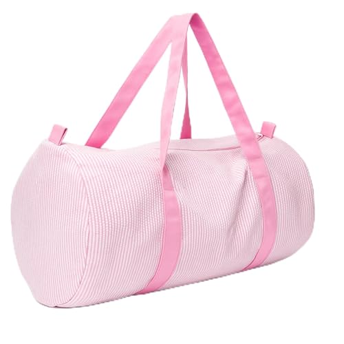 Kids Duffle Travel Bag, Pink Seersucker Gym Bag with Zipper Cute Overnight Weekender Carry on Bags Lightweight Portable Dance Bags Zipper Pouch Gifts for Toddler Boys Girls