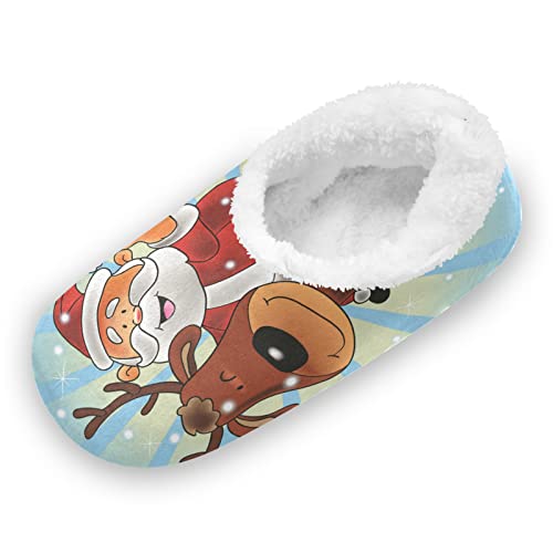 Cute Christmas Deer Santa Claus House Slippers Warm Fuzzy Slipper Socks With Grippers Mens Womens Soft Comfy Lined #TOP22