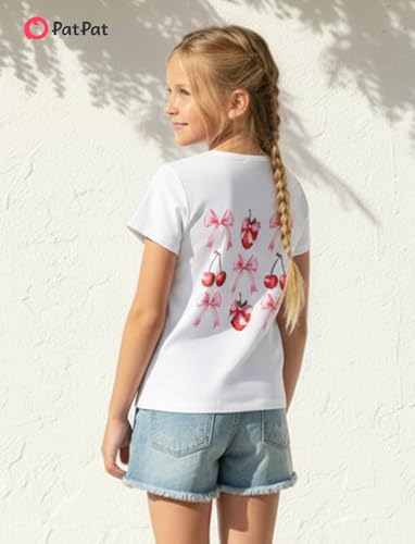 Image of PATPAT Girls Crewneck Short Sleeve Graphic Tees Animal Print Shirts Cute Summer Outfits 5-12 Years
