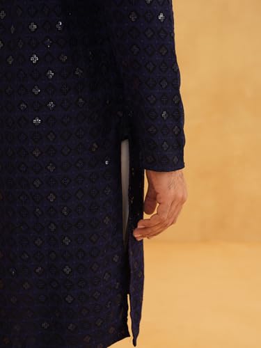 Image of SOJANYA Men's Coffee Brown Cotton Blend Kurta with Intricate Embroidery & Subtle Sequin Work