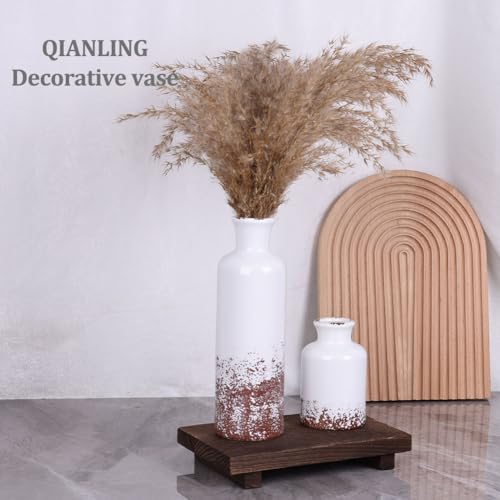 Image of Gray Ceramic Vase Set - 3 Grey Small Vases, Farmhouse Country Flower Vase Home Decor, Living Room Decoration, Table Decoration, Fireplace Decor, and Entrance Decorations Centerpieces
