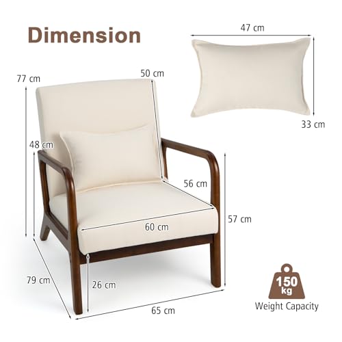 Miniatura 3 de Homasis Butaca De Salón, Sillón Moderno De Madera Con Cojín Y Respaldo, Reposabrazos, Sillón De Lectura Tapizado Carga 150 Kg, Silla Individual Para Salón, Dormitorio, Oficina, 79x65x77cm Beige