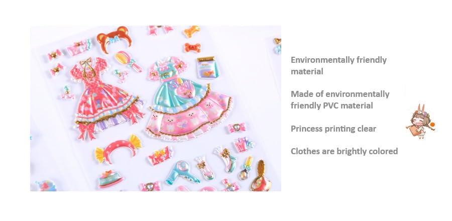 Image of 3D Puffy Princess Party Stickers Set for Kids - Dream Party Fairy Girl Stickers with Dresses & Accessories for Scrapbooking, Journals, School Projects & DIY Crafts