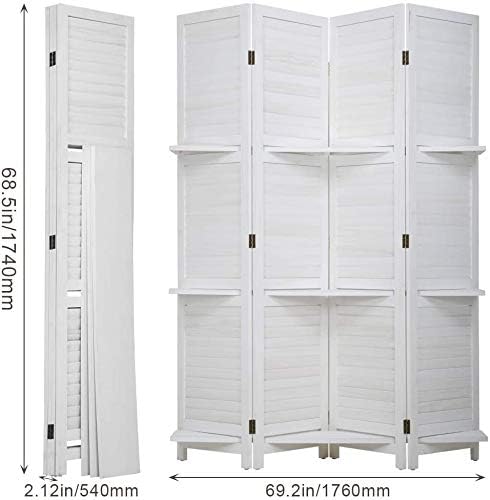 Miniatura 7 de Divisores de habitación y pantallas plegables de privacidad de 4 paneles de 69 pulgadas de alto separador de habitación portátil con 3 estantes de