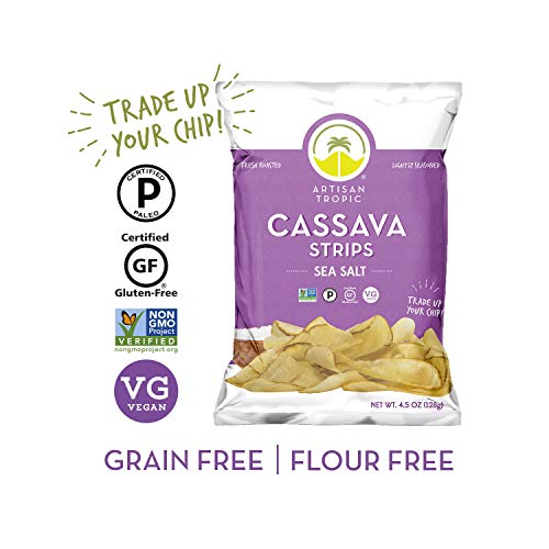 Artisan Tropic Paleo Snacks - Cassava Chips - Sea Salt Chips - Gluten Free Chips - Vegan Chips - Apple Flour Chips, Gluten Free Vegan Snacks - Cassava Strips - 4.5 oz - Single Pack