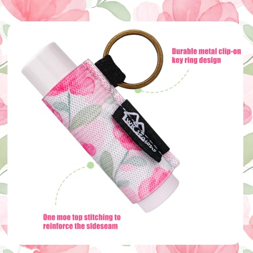 Image of WK IEASON 8PCS Lip Balm & Lip Gloss Holder Keychain - Elastic Holder for Fat & Slim Chapsticks (8pcs Floral A)