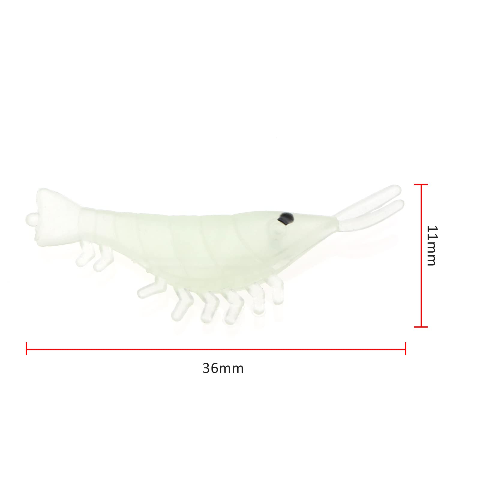 CAJOAUIS 100pcs Glow-in-the-Dark Shrimp Lures - 1.57in Silicone Soft Baits For Bass & Crappie Fishing (0.3g Each)