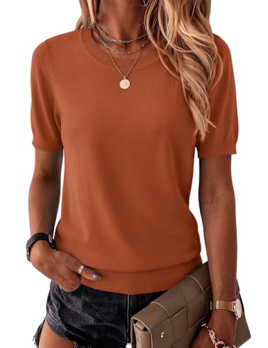 Image of Zeagoo Womens Summer Short Sleeve Tops Crew Neck Lightweight Pullover Sweaters Loose Dressy Casual Blouse Basic Clothes