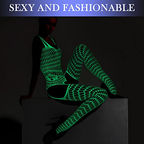 Hercicy Glow in the Dark Fishnet Stockings Hollow Fishnet Stockings Luminous Glowing Mesh Socks High Waist White Mesh(Stylish Style)4