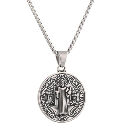 St Benedict Exorcism Medal Necklace - Stainless Steel Christian Catholic Roman Cross Pendant - Patron Saint Amulet Medal Religion Jewelry2