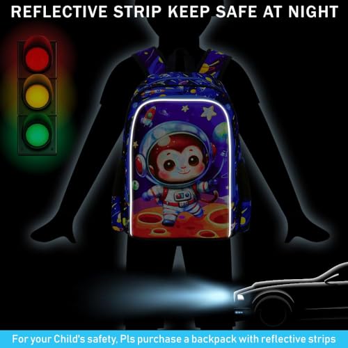 Image of UFNDC 3PCS Monkey Bookbag for Boys, Kids Space Backpack with Lunch Box, Water Resistant Rocket School Bag for Elementary Preschool Toddler