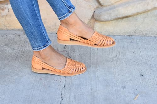 Macarena Collection Sandals women Huarache Sandal Colorful Leather Mexican Style Color Tan 1244