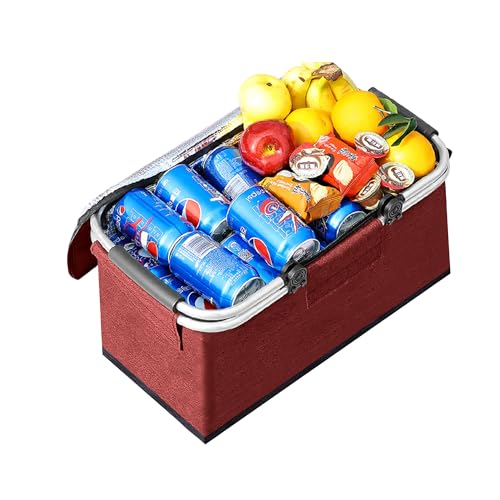 JXCTNNU Cestino per Picnic 25L Grande Borsa Termica Cestini e Panieri Cestino Termico Picnic Pieghevoli con Funzione di Raffreddamento Cestino Della Spesa con Coperchio e Manico per Campeggio (Rosso)