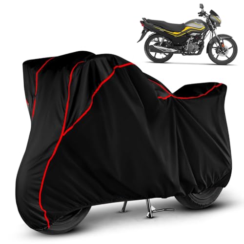 Image of Heavy Duty Waterproof Bike Cover for Hero Super Splendor | All Weather Protection from Rain, Dust, Sun & Scratches | Universal Fit for All Bike & Scooty | Black Red Piping | Super Splendor Bike Cover