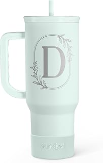 Personalized Monogrammed Tumbler with Handle 40oz, Letter D Tumblers Insulated Coffee Travel Cup, Custom Initial Gift for Women Girls Friends, Monogram Gift for Christmas Birthday Mothers Day
