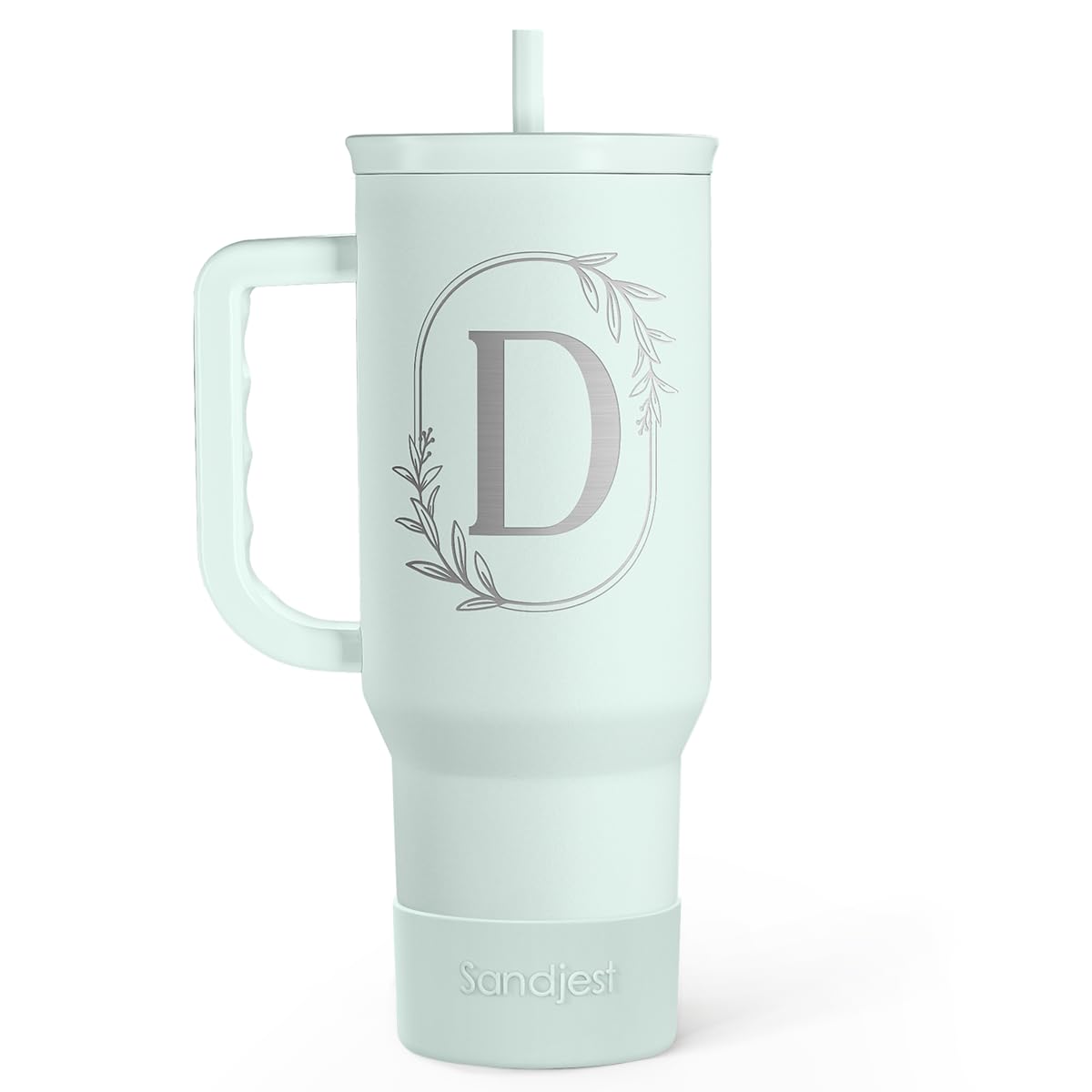 Personalized Monogrammed Tumbler with Handle 40oz, Letter D Tumblers Insulated Coffee Travel Cup, Custom Initial Gift for Women Girls Friends,