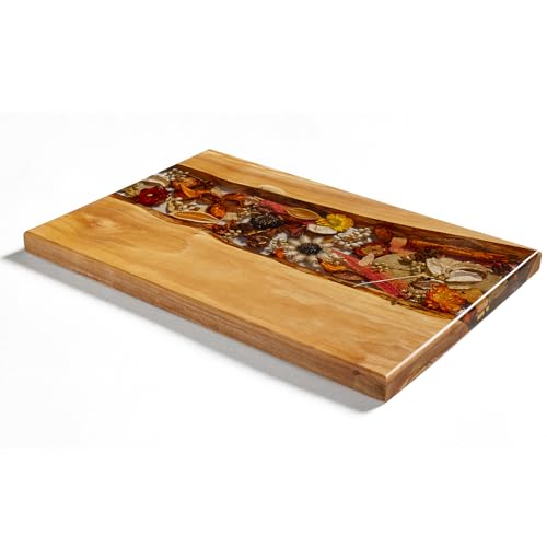 Handcrafted Olive Wood Cutting Board With Unique Floral Artwork, Wedding Gift Charcuterie Board for Party, Personalized Gift for Woman, Mom Birthday, Couple, Wedding