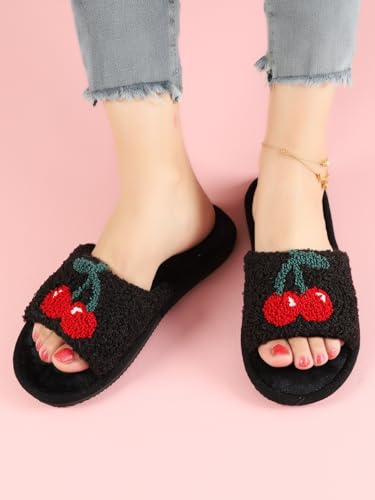 Cherry Slippers Women Slippers for Home House Bedroom Sandals Warm Fuzzy Plush Slides Flip Flop Indoor Outdoor Cherries Fruit Shoes4