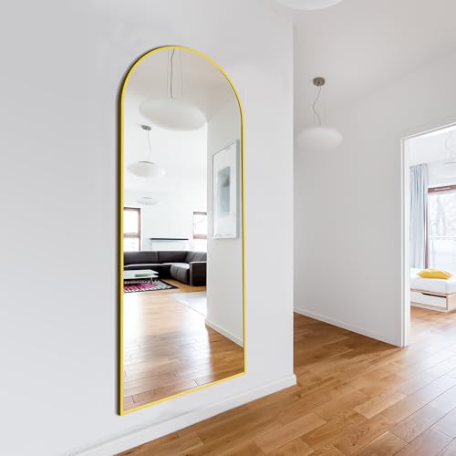 Image of Delma Wall Mirror Full Length, Standing Floor Mirror for Bedroom Bathroom Living Room with Aluminium Frame (with Stand, Arch 69x24-Gold)