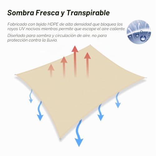 Toldo vela rectangular contra el calor sofocante en el patio con tejido transpirable crema 4