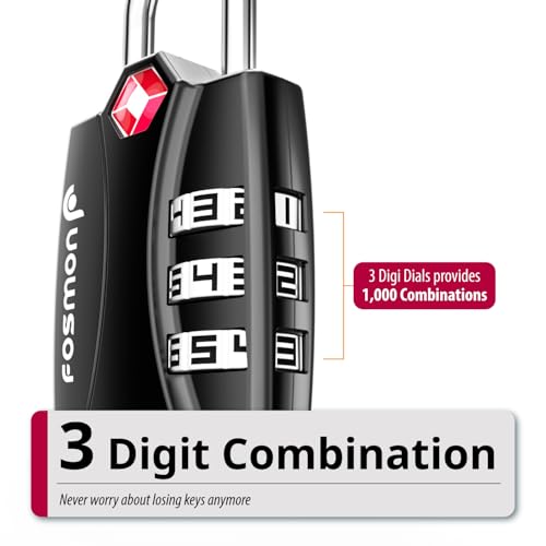 Image of Fosmon TSA Approved Luggage Locks, 3 Digit Combination Padlock, 2 Pack | Open Alert Indicator, Durable Alloy Body, Backpack Zipper Anti Theft, Gym Locker Gun Case, Camping Tent Security