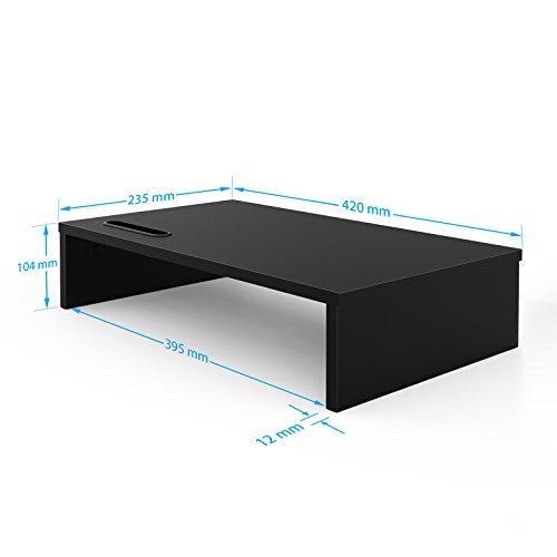 BONTEC Supporto per Monitor in Legno, Supporto per Monitor da Scrivania con Supporto per Smartphone e Gestione dei Cavi, Supporto Ergonomico per Laptop, Computer, Notebook, iMac, W420 x D235 x H104mm