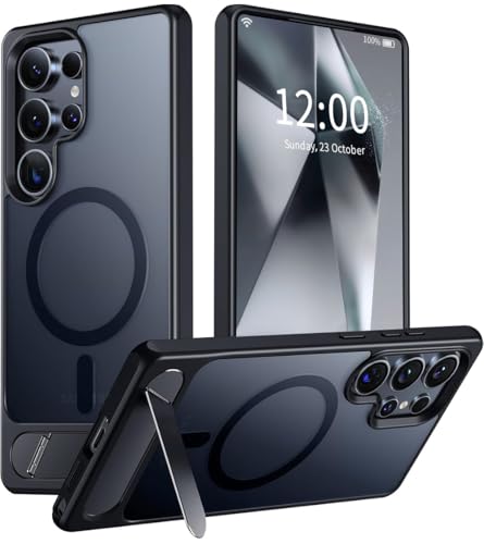 Eligo for Samsung S24 Ultra Case Compatible with MagSafe Magnetic Cover with Invisible Stand Shockproof Protection Phone Shell Matte Kickstand Slim Thin Back Cases for Galaxy S24 Ultra 5G (Black)