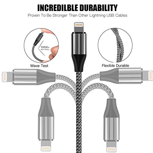 Feel2Nice Iphone Charger Cable (3 Pack 10 Foot), [Mfi Certified] 10 Feet Nylon Braided Lightning Cable, Iphone Charging Cord Usb Cable Compatible With Iphone 11/Pro/X/Xs Max/Xr/8 Plus /7 Plus/6/ Ipad #TOP5