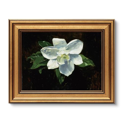 Image of VIYYIEA Gold Framed Vintage Wall Art for Living Room, Flowers Canvas Prints Home Decor, Oil Painting Picture, Bedroom Wall Decor Gifts for Friends or Family -【Magnolia】-(10L x 8W)